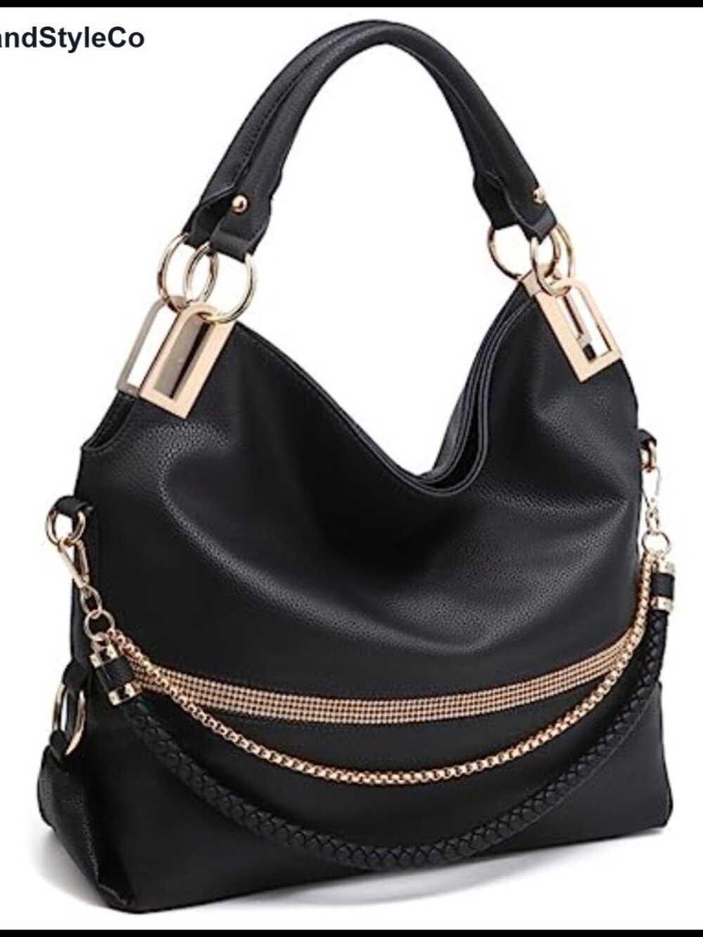 Women's Large Hobo Bag Rhinestone Accents Vegan Leather Tote Purse Handbag
